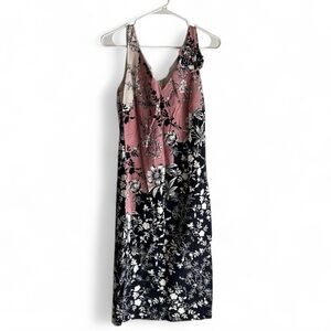 Y2K Newport News Pink and Floral Midi Cotton Dress with Flower Embellishment